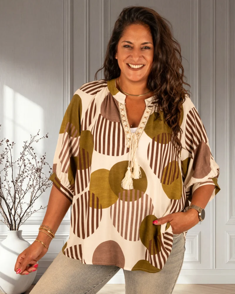 Beige/lime print tuniek van Gemma Ricceri - Afbeelding 3
