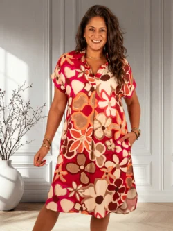 Beige/rood bloemenprint jurkje van El-Vita