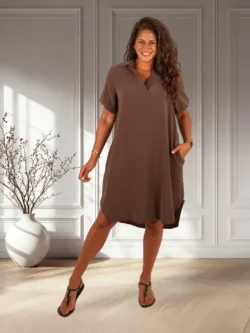 Donkerbruine tencel jurk van Gemma Ricceri - Afbeelding 5