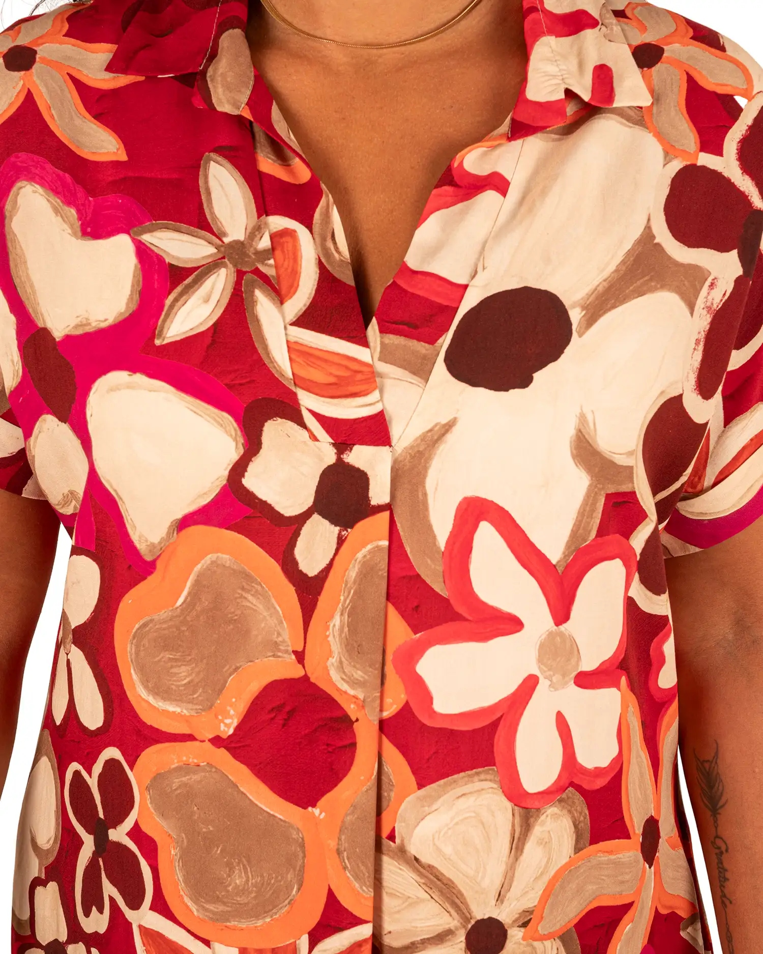 Beige/rood bloemenprint jurkje van El-Vita - Afbeelding 5