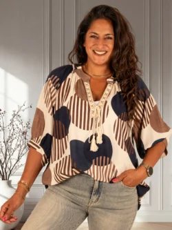 Beige/donkerblauw print tuniek van Gemma Ricceri
