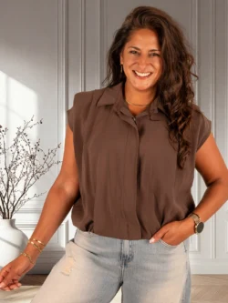 Donkerbruine ballonblouse van El-Vita