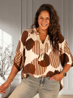 Beige/donkerbruin print tuniek van Gemma Ricceri