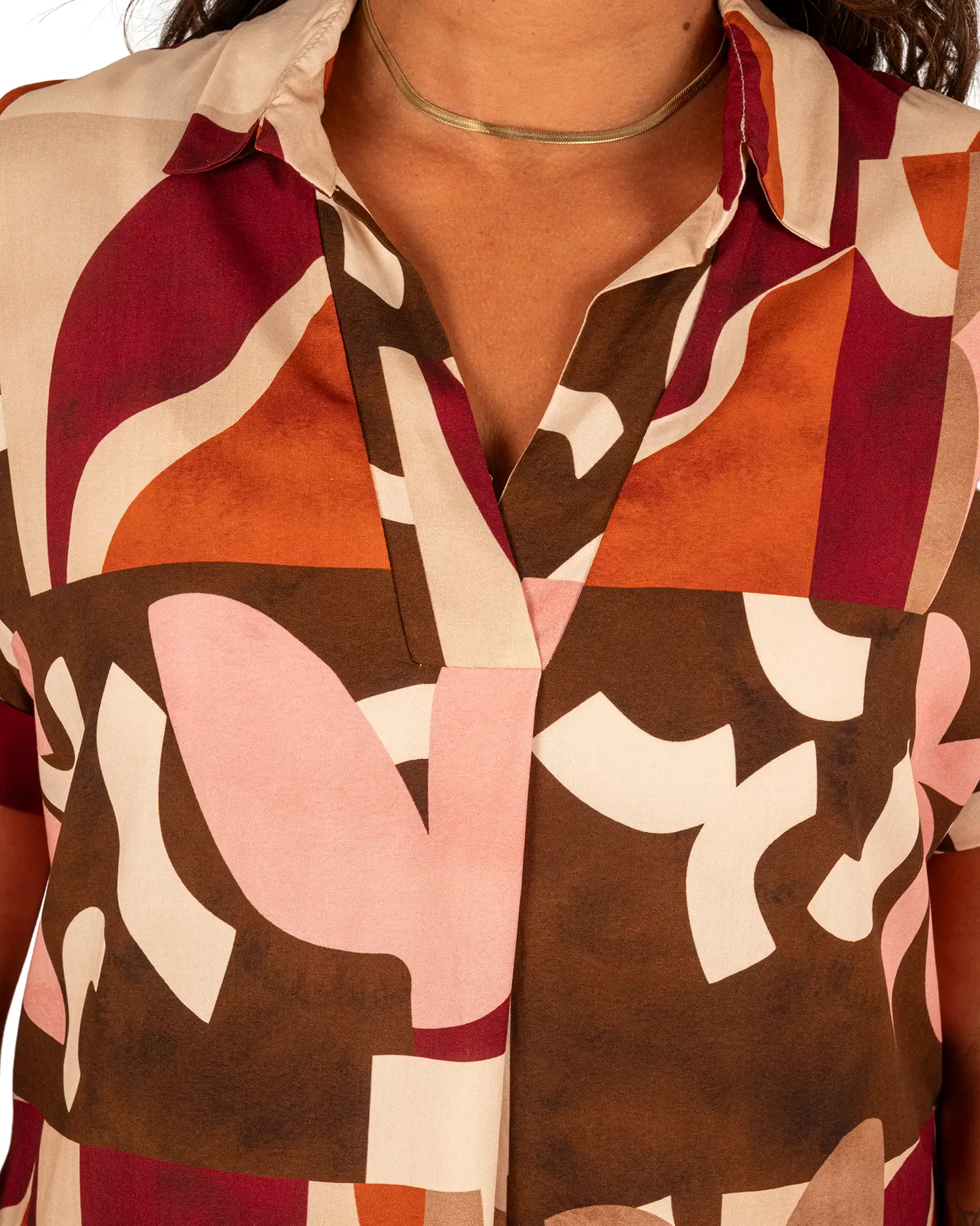 Beige/bordeaux grafische print jurkje van El-Vita - Afbeelding 5