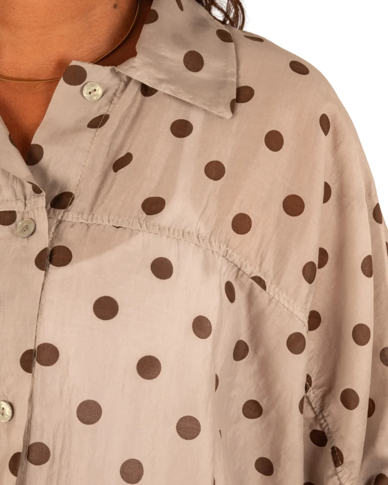 Taupe ballonblouse bruine dots van El-Vita - Afbeelding 5