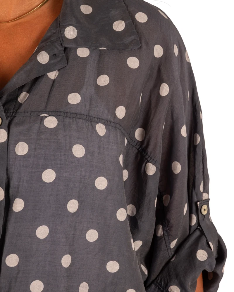Blauwe ballonblouse witte dots van El-Vita - Afbeelding 5