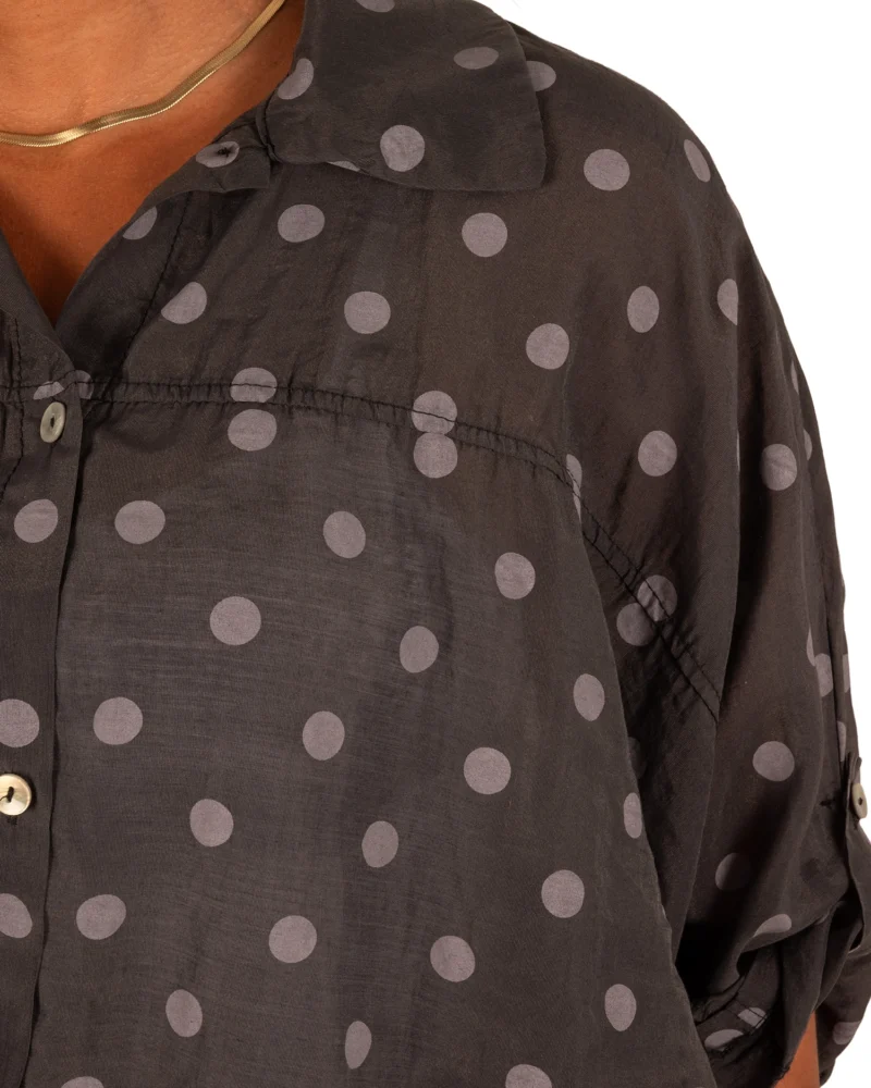 Donkergrijze ballonblouse grijze dots van El-Vita - Afbeelding 5