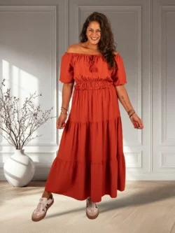 Roest off-shoulder jurk van El-Vita