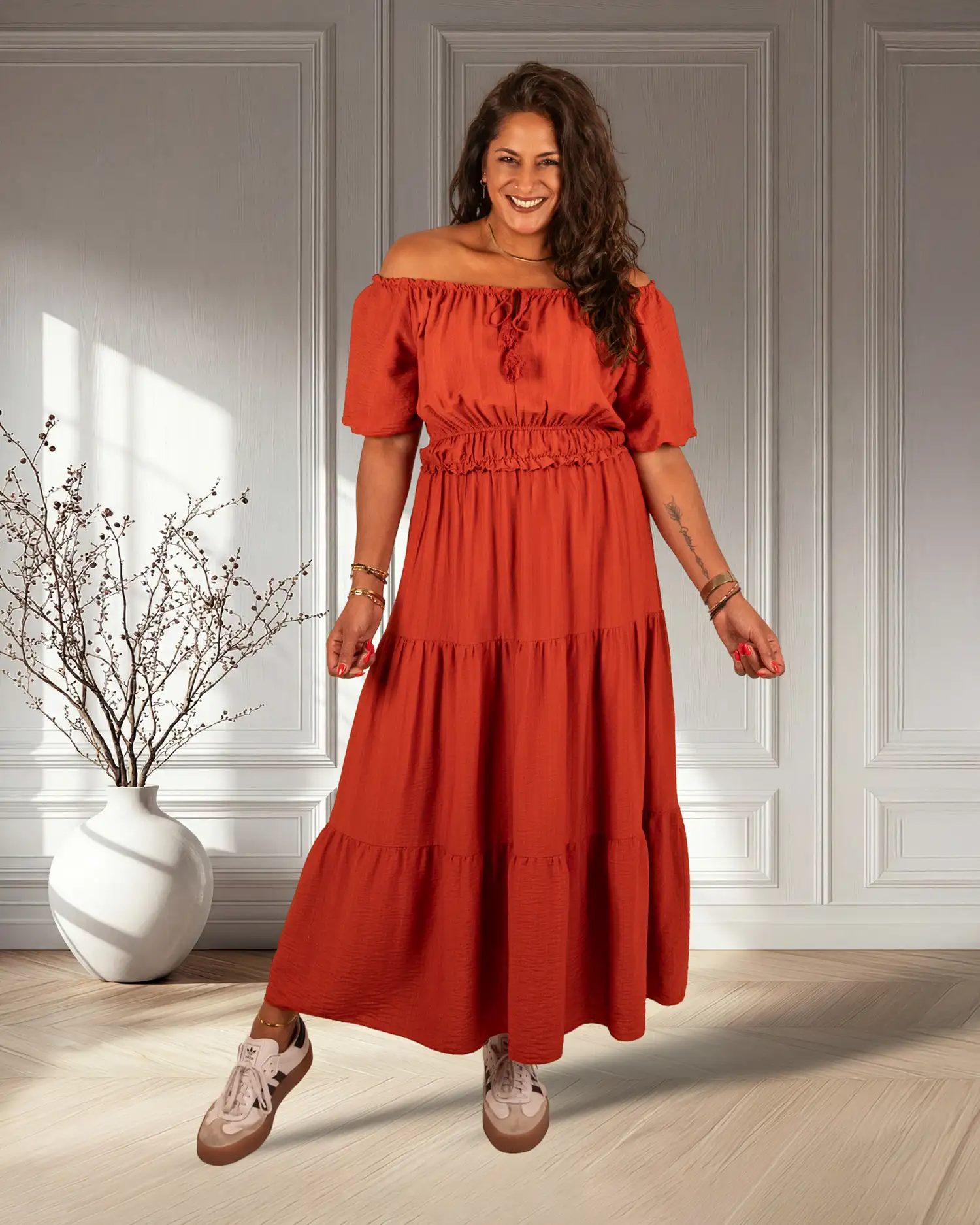 Roest off-shoulder jurk van El-Vita