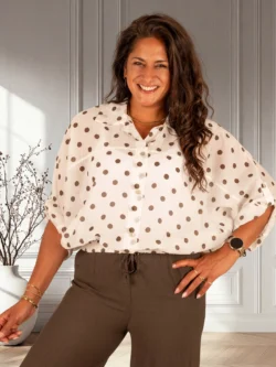 Witte ballonblouse bruine dots van El-Vita