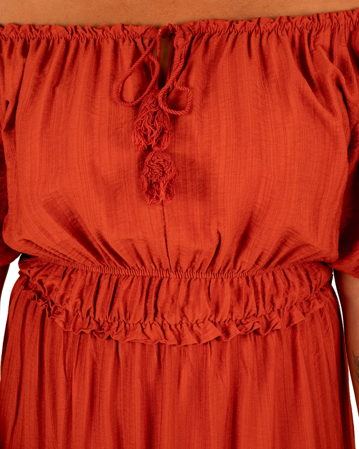 Roest off-shoulder jurk van El-Vita - Afbeelding 4