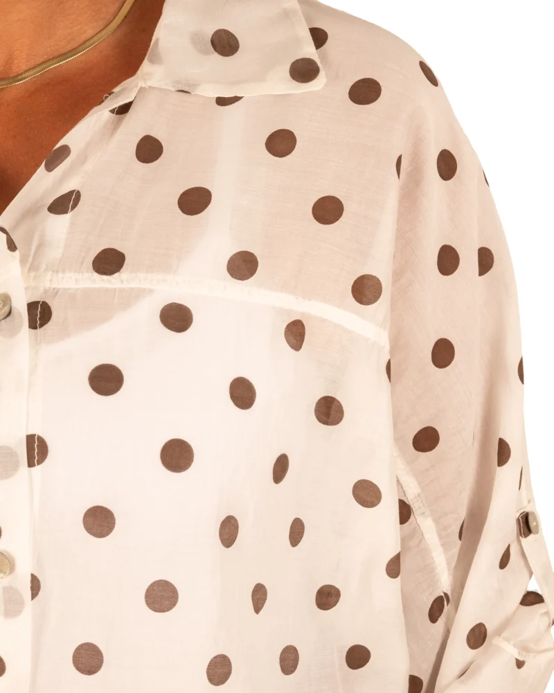 Witte ballonblouse bruine dots van El-Vita - Afbeelding 5