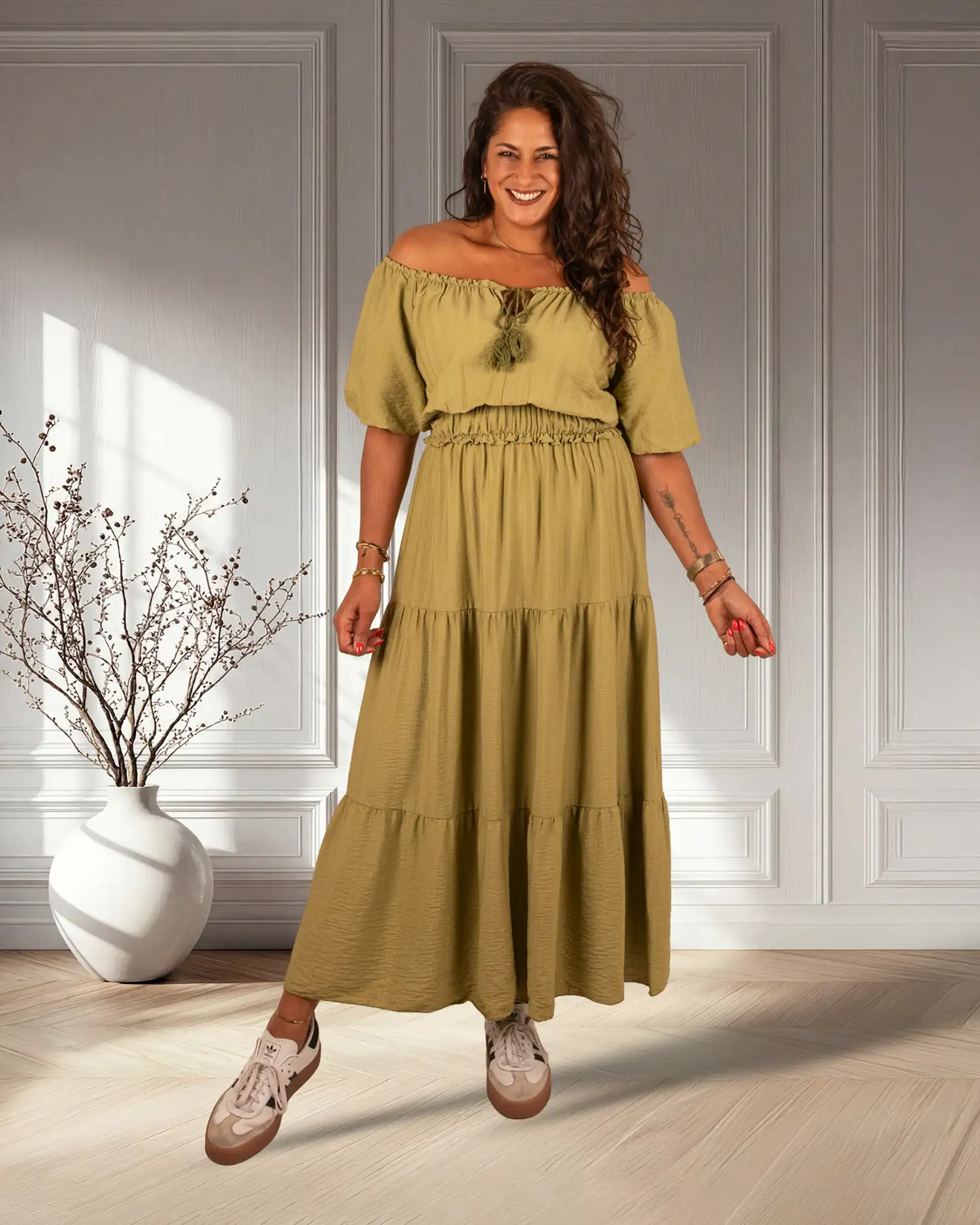 Groene off-shoulder jurk van El-Vita
