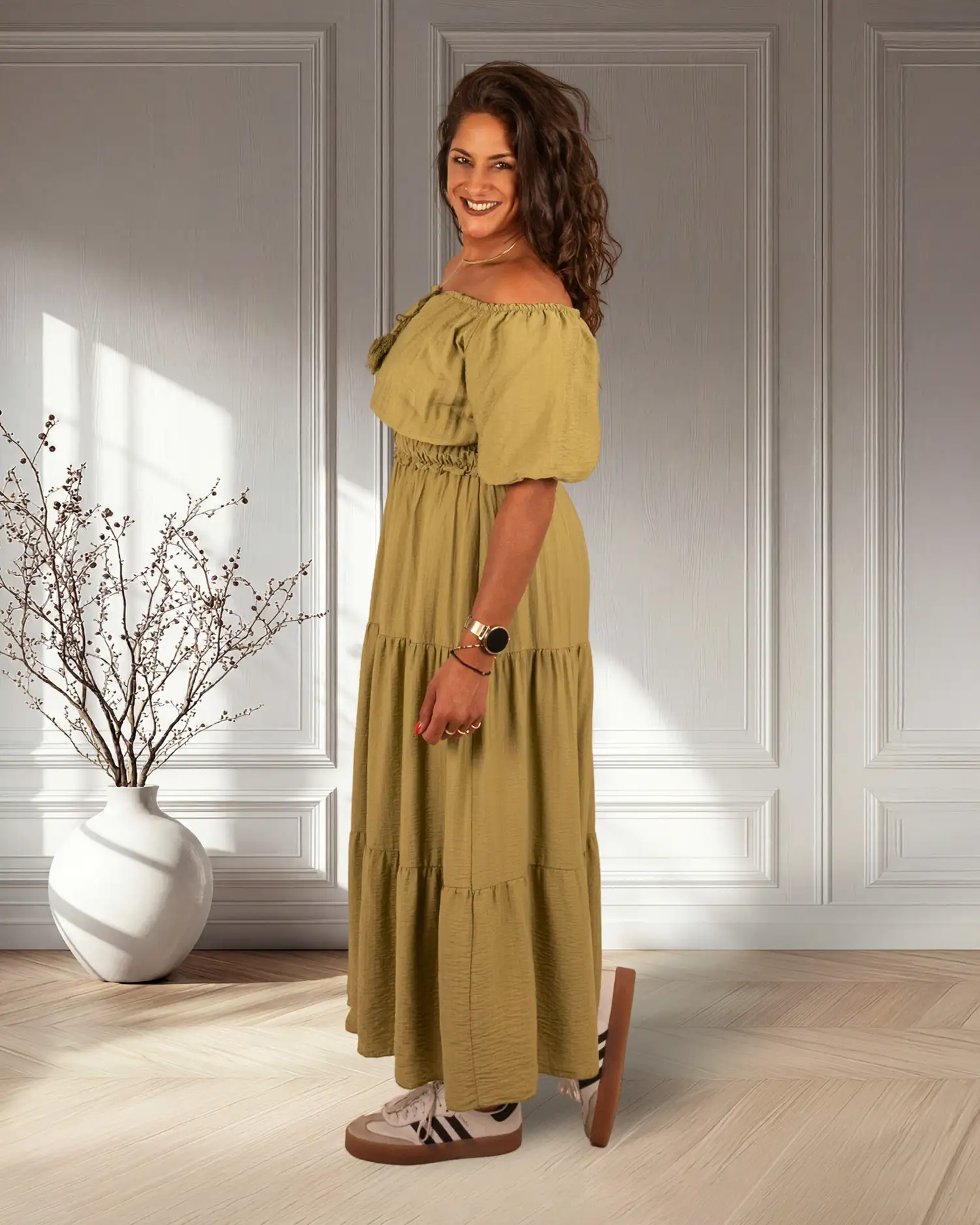 Groene off-shoulder jurk van El-Vita - Afbeelding 2