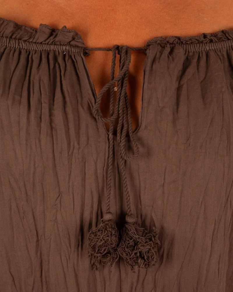 Donkerbruine off-shoulder jurk van El-Vita - Afbeelding 4