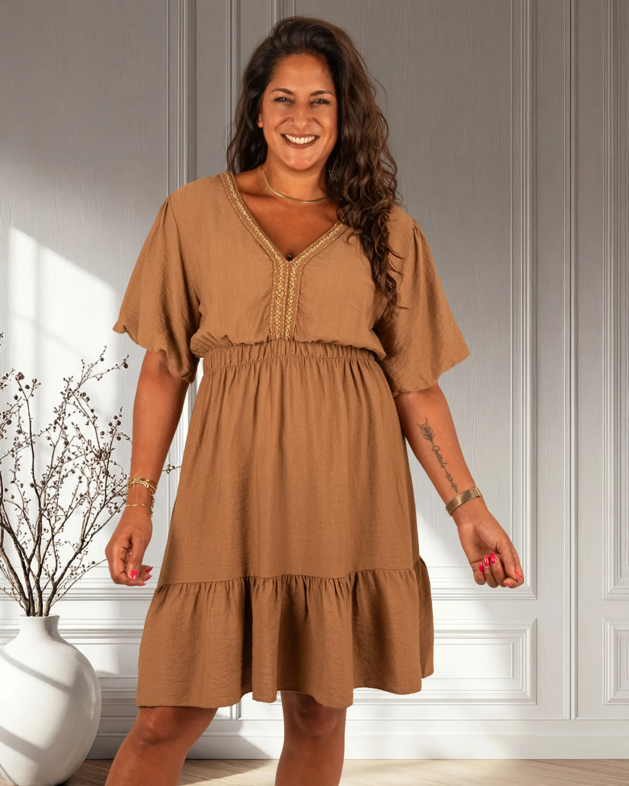 Camel jurk pofmouw van El-Vita
