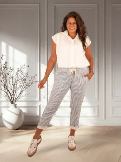 Blauw/wit gestreepte broek van Perla Nera