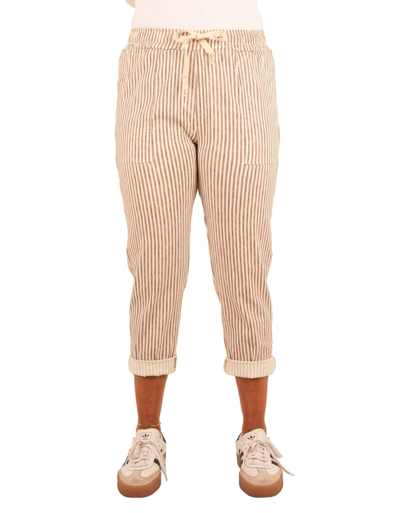Bruin/wit gestreepte broek van Perla Nera - Afbeelding 6