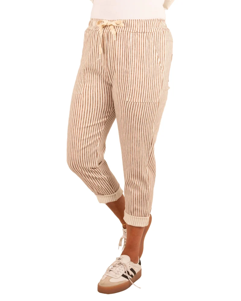 Bruin/wit gestreepte broek van Perla Nera - Afbeelding 2