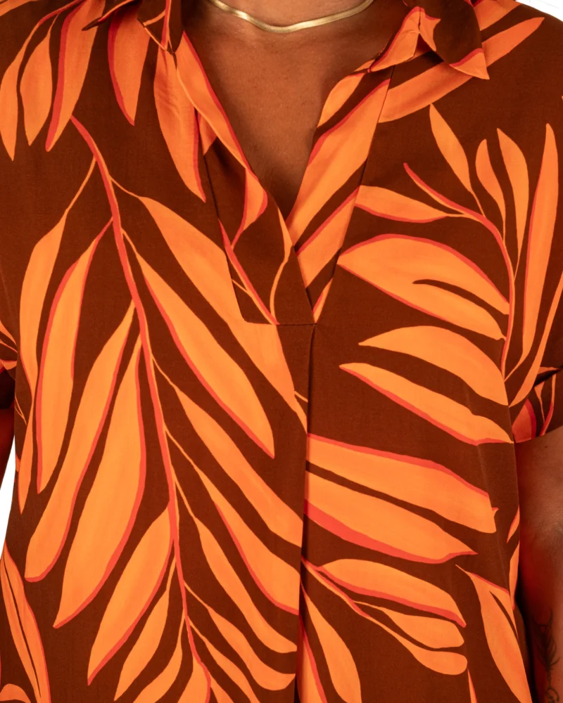 Bruin/oranje bladerenprint jurkje van El-Vita - Afbeelding 4