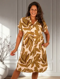 Beige/groen bladerenprint jurkje van El-Vita