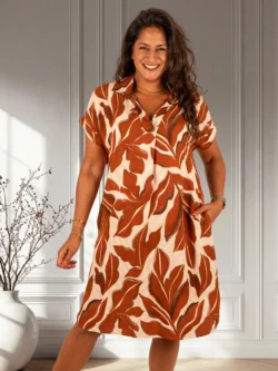 Beige/roest bladerenprint jurkje van El-Vita