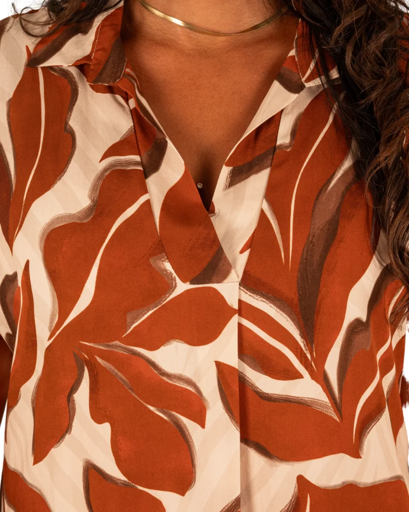 Beige/roest bladerenprint jurkje van El-Vita - Afbeelding 4