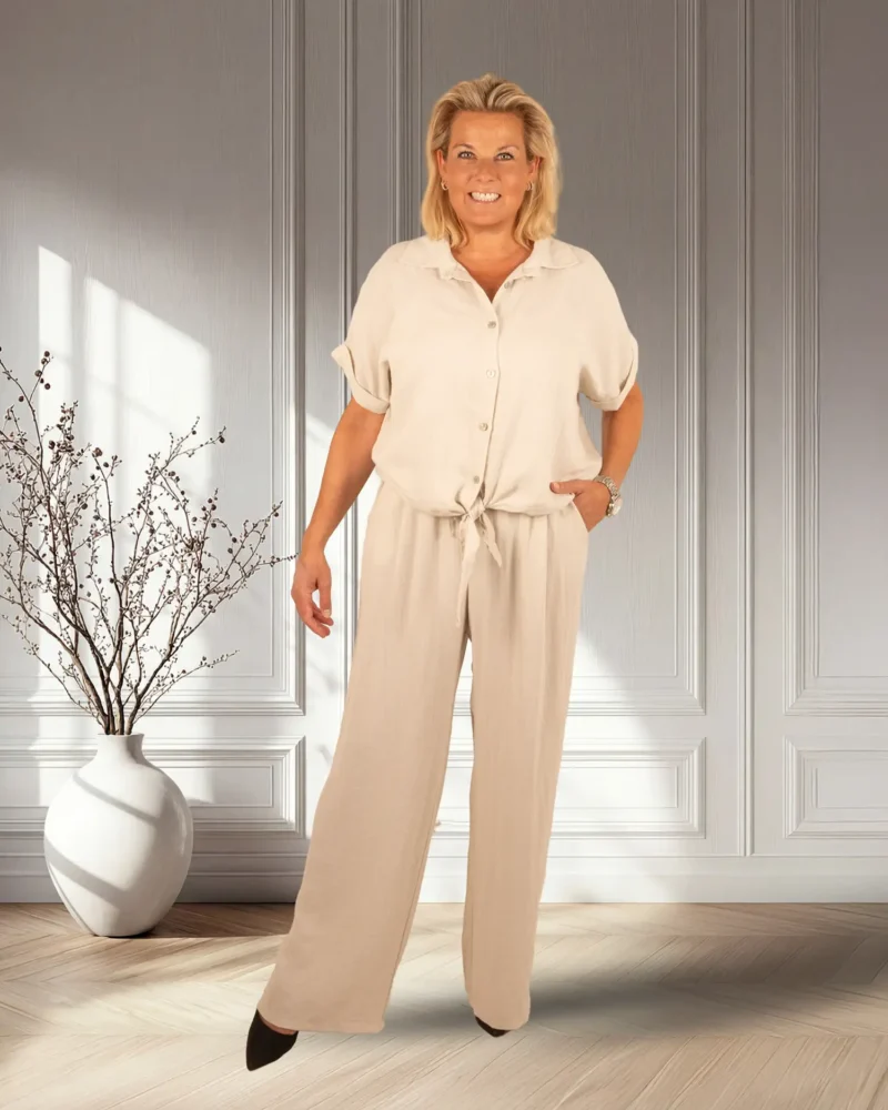Beige broek met wijde pijpen van El-Vita