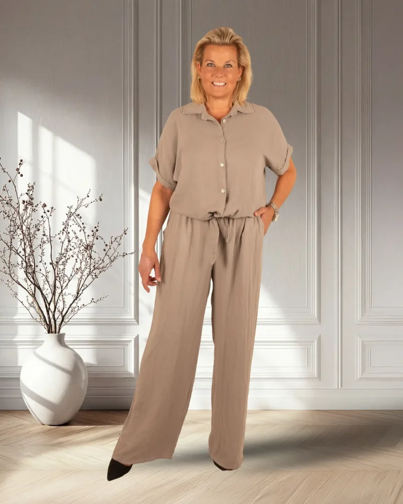 Taupe broek met wijde pijpen van El-Vita