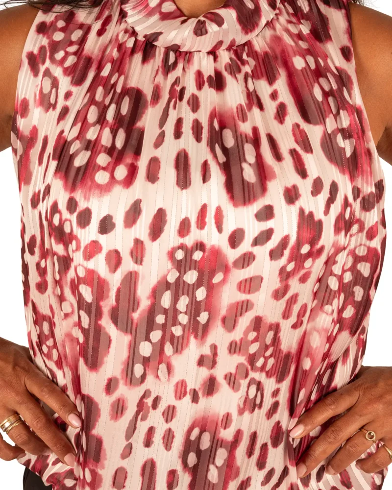 Ecru/bordeaux print mouwloze ballontop van El-Vita - Afbeelding 5
