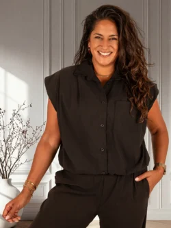 Zwarte mouwloze ballonblouse van El-Vita