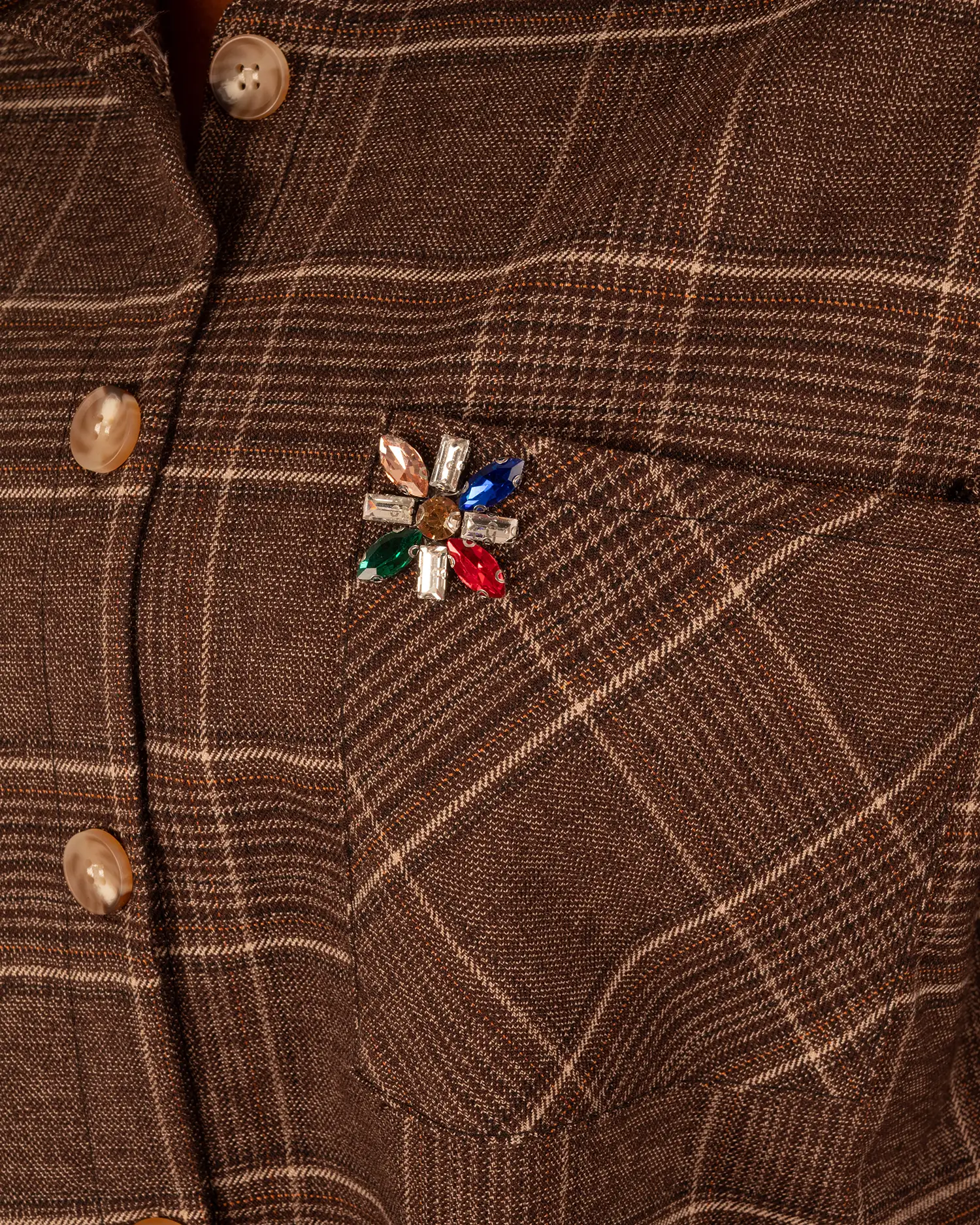 Bruin geruite korte blouse van El-Vita - Afbeelding 4