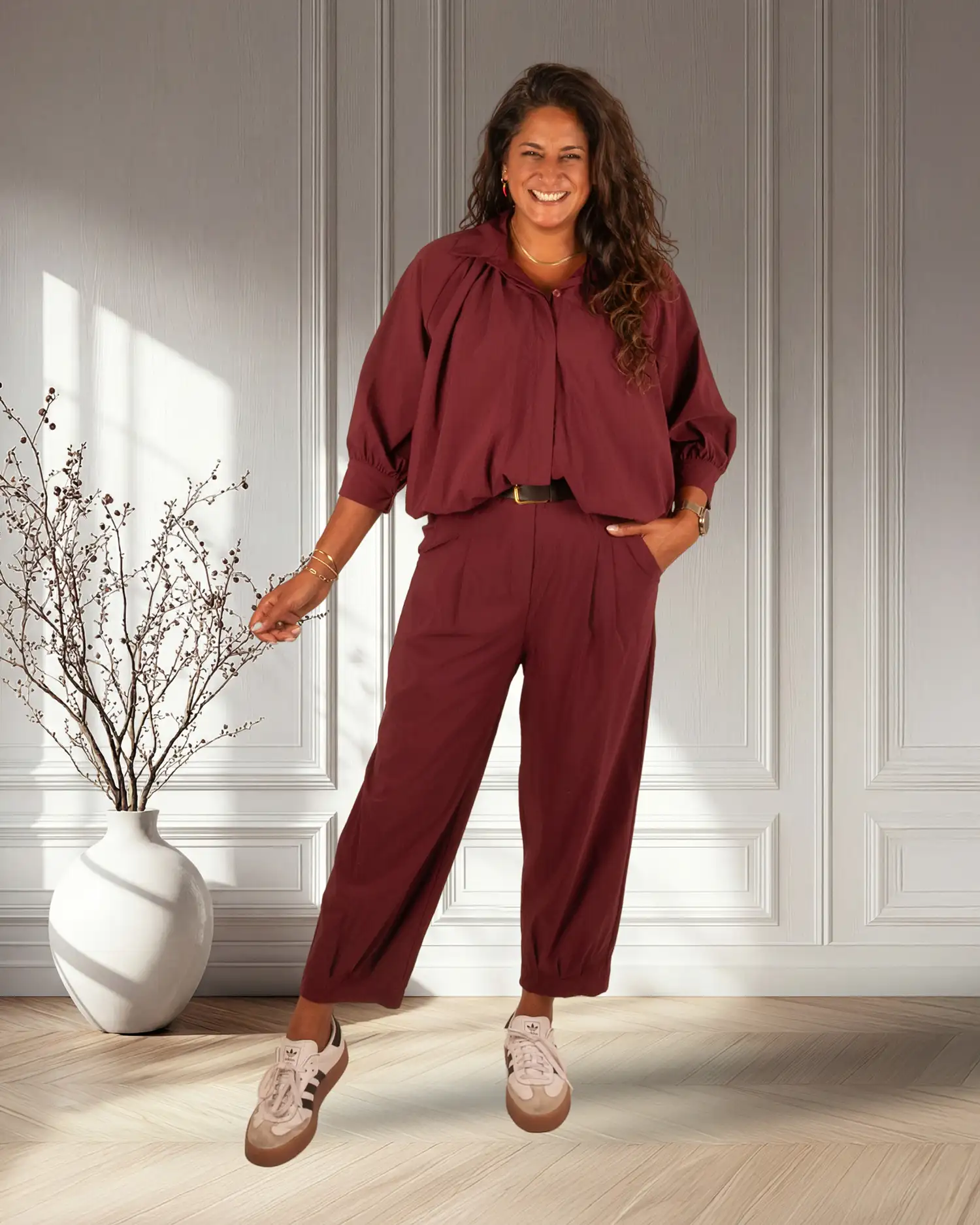 Bordeaux barrel broek met riem van El-Vita