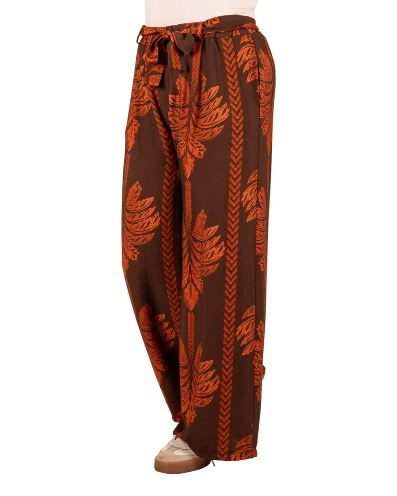 Bruin/brique palmprint wijde broek van BM - Afbeelding 2