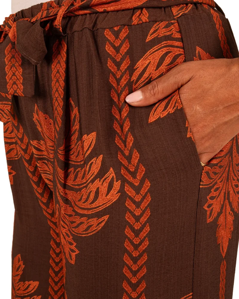 Bruin/brique palmprint wijde broek van BM - Afbeelding 5