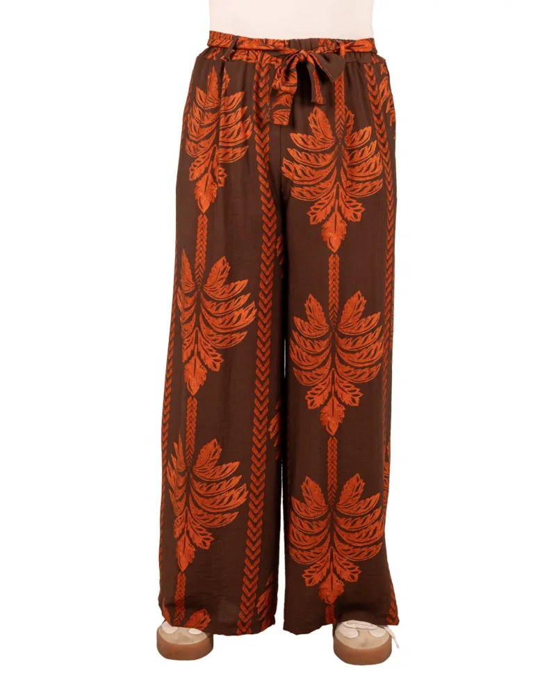 Bruin/brique palmprint wijde broek van BM - Afbeelding 4
