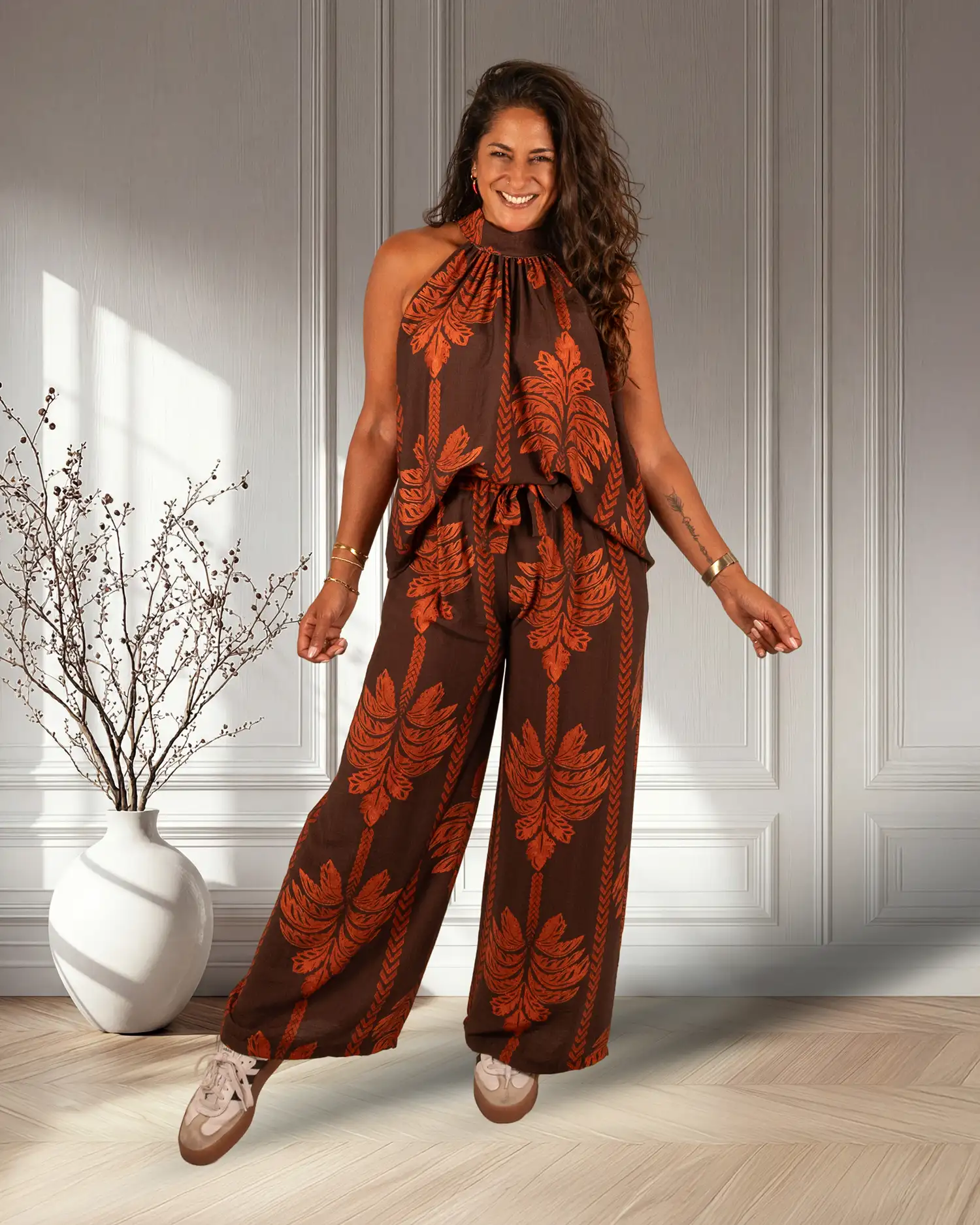 Bruin/brique palmprint wijde broek van BM