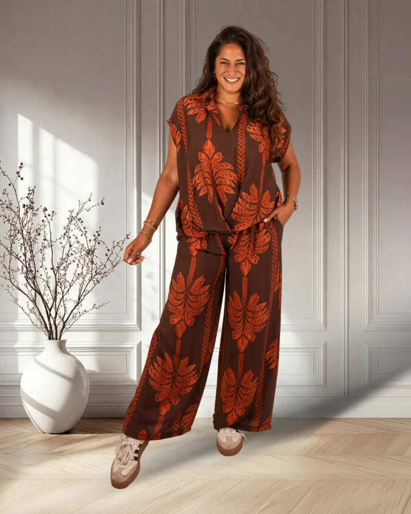 Bruin/brique palmprint blouse van BM - Afbeelding 2