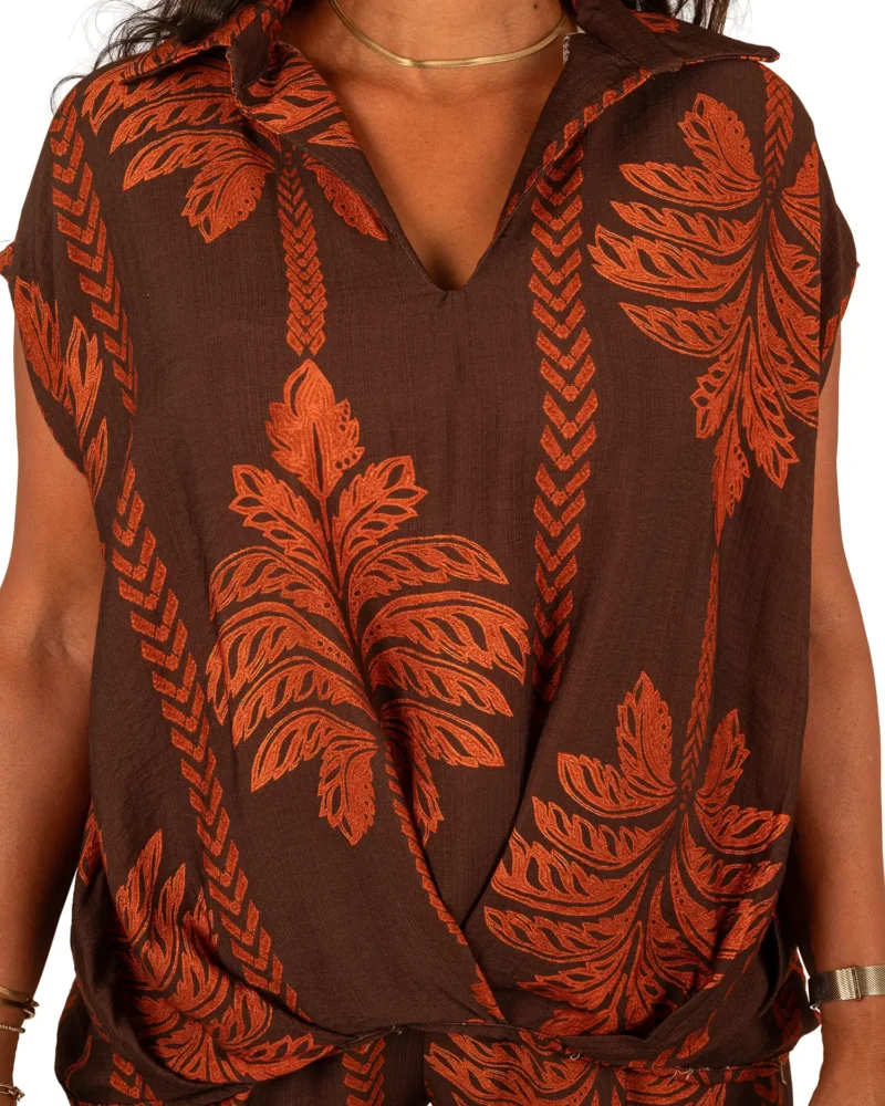 Bruin/brique palmprint blouse van BM - Afbeelding 5