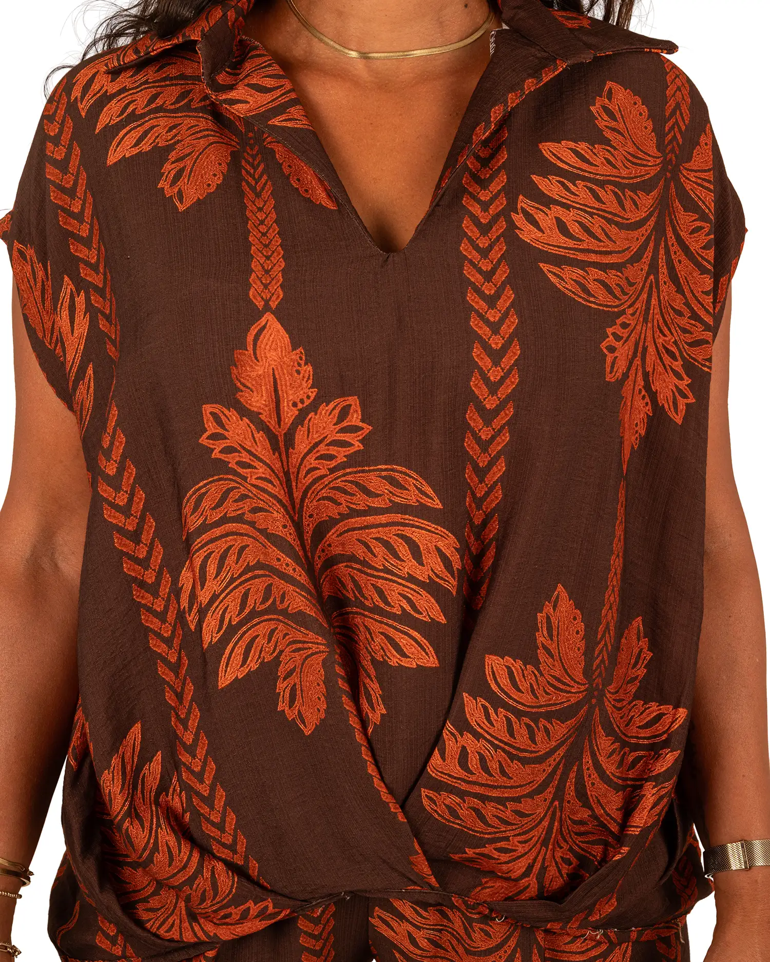 Bruin/brique palmprint blouse van BM - Afbeelding 5