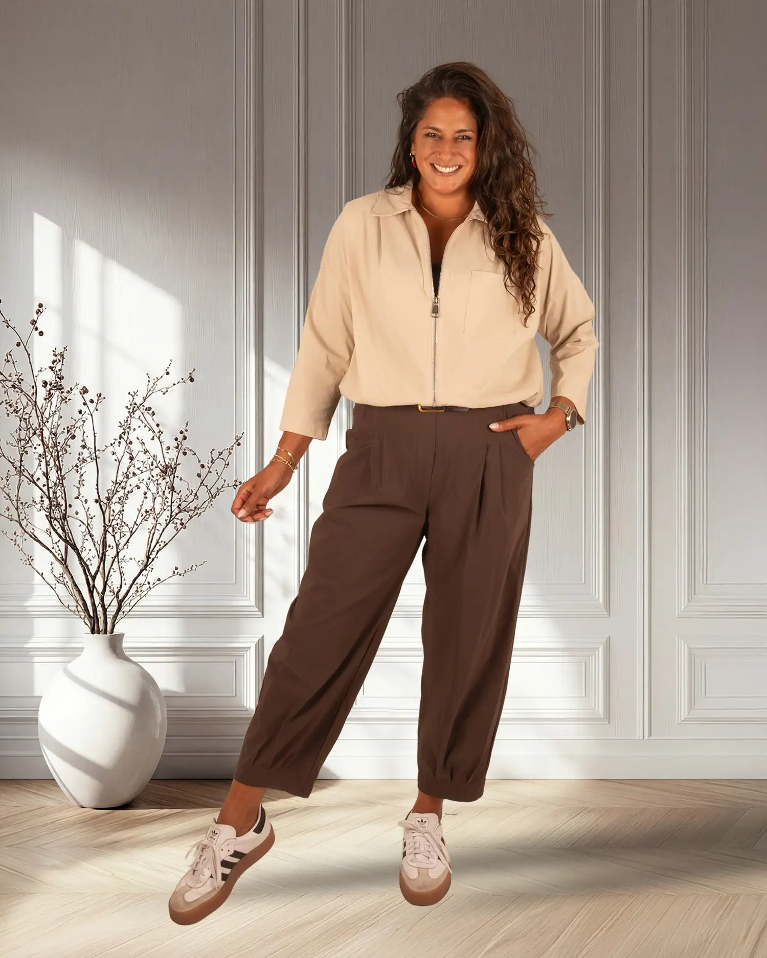 Beige ballon bomberjack/blouse van El-Vita - Afbeelding 2