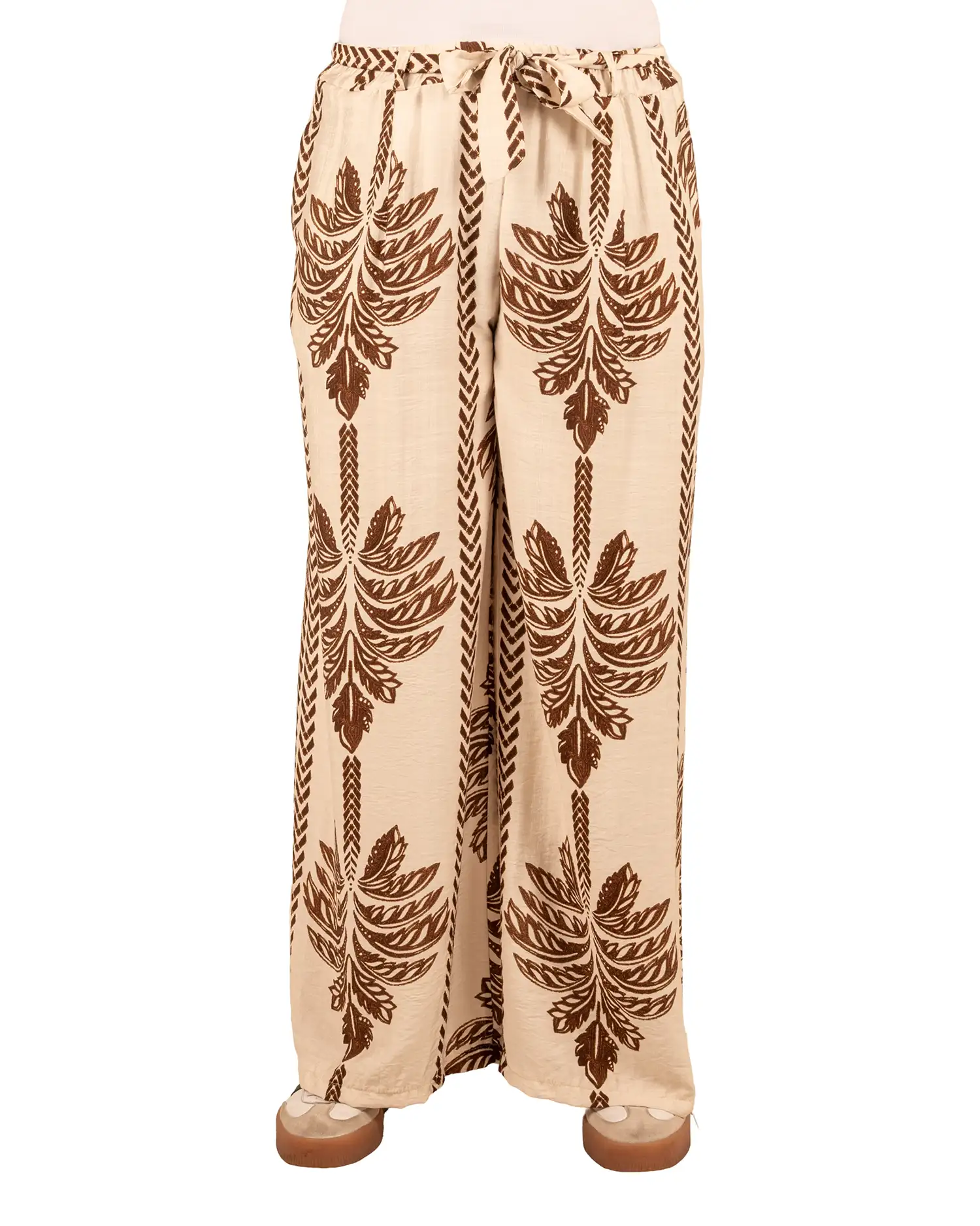 Beige/bruin palmprint wijde broek van BM - Afbeelding 4
