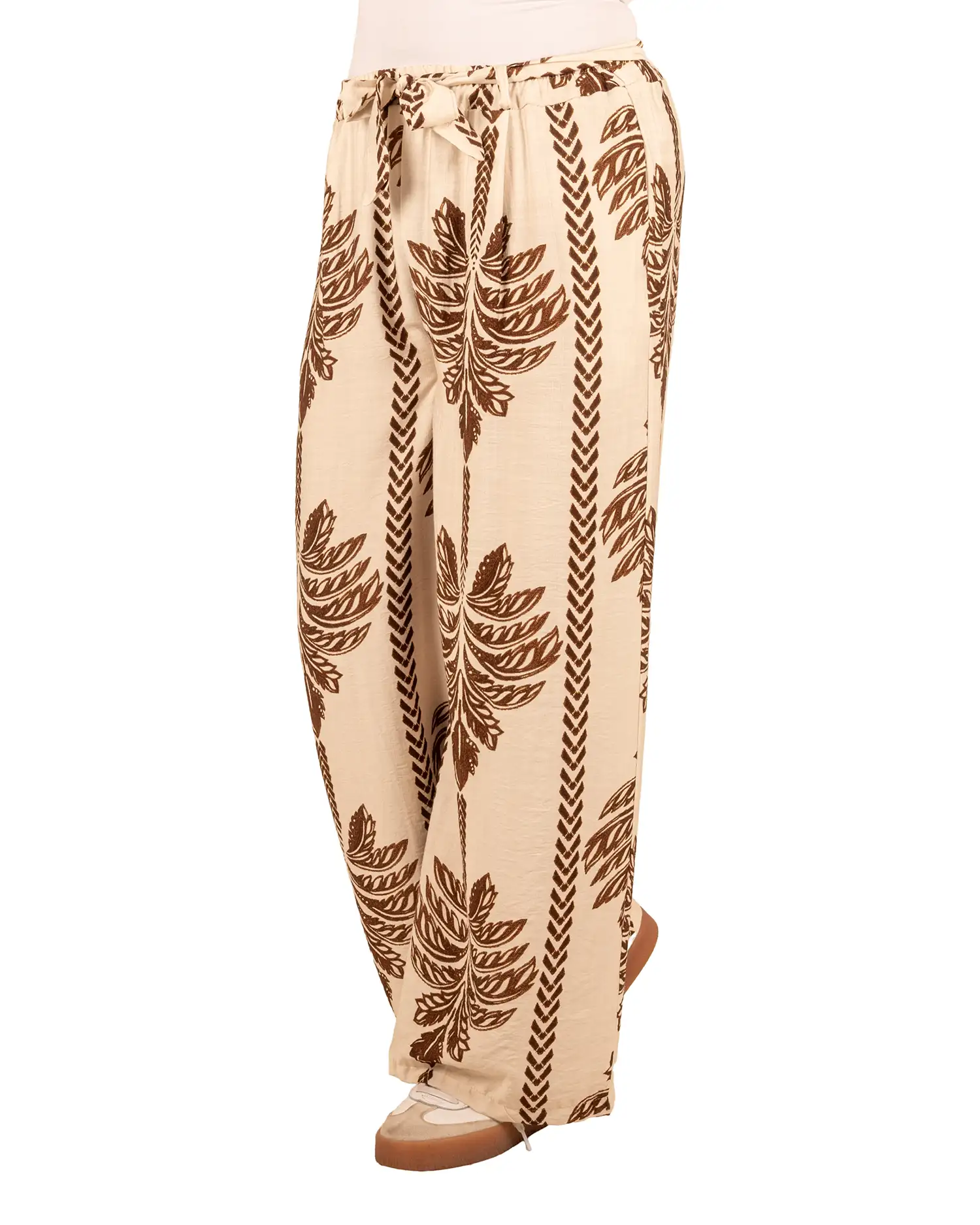 Beige/bruin palmprint wijde broek van BM - Afbeelding 2