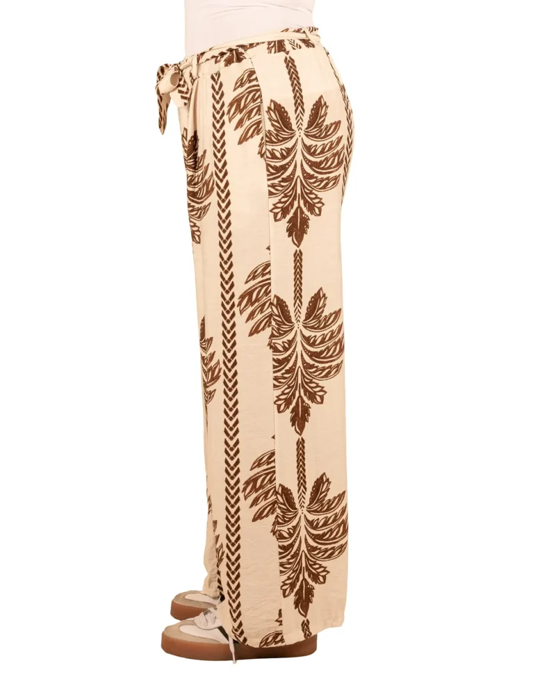 Beige/bruin palmprint wijde broek van BM - Afbeelding 3