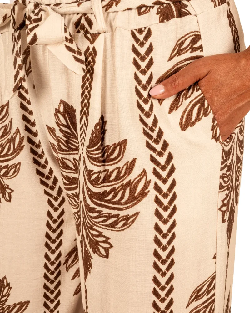 Beige/bruin palmprint wijde broek van BM - Afbeelding 5