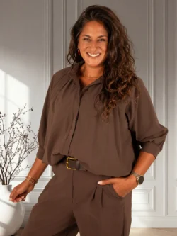Donkerbruine ballon blouse van El-Vita
