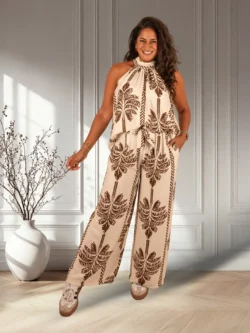 Beige/bruin palmprint wijde broek van BM