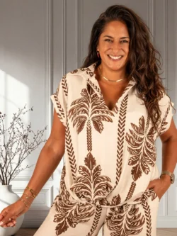 Beige/bruin palmprint blouse van BM
