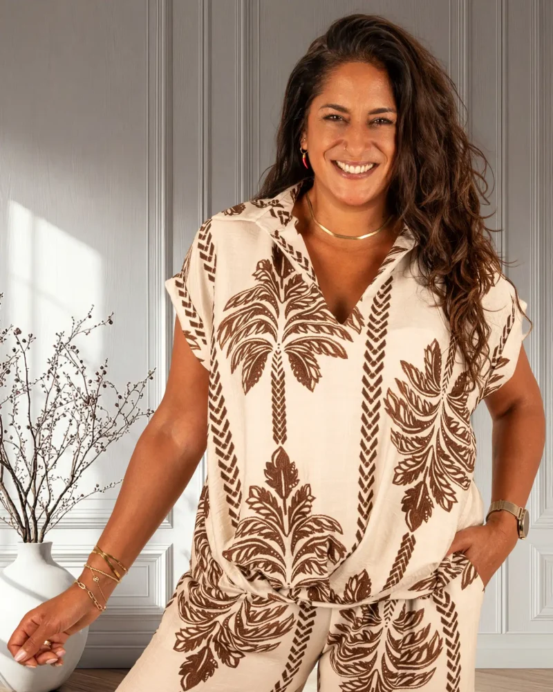 Beige/bruin palmprint blouse van BM