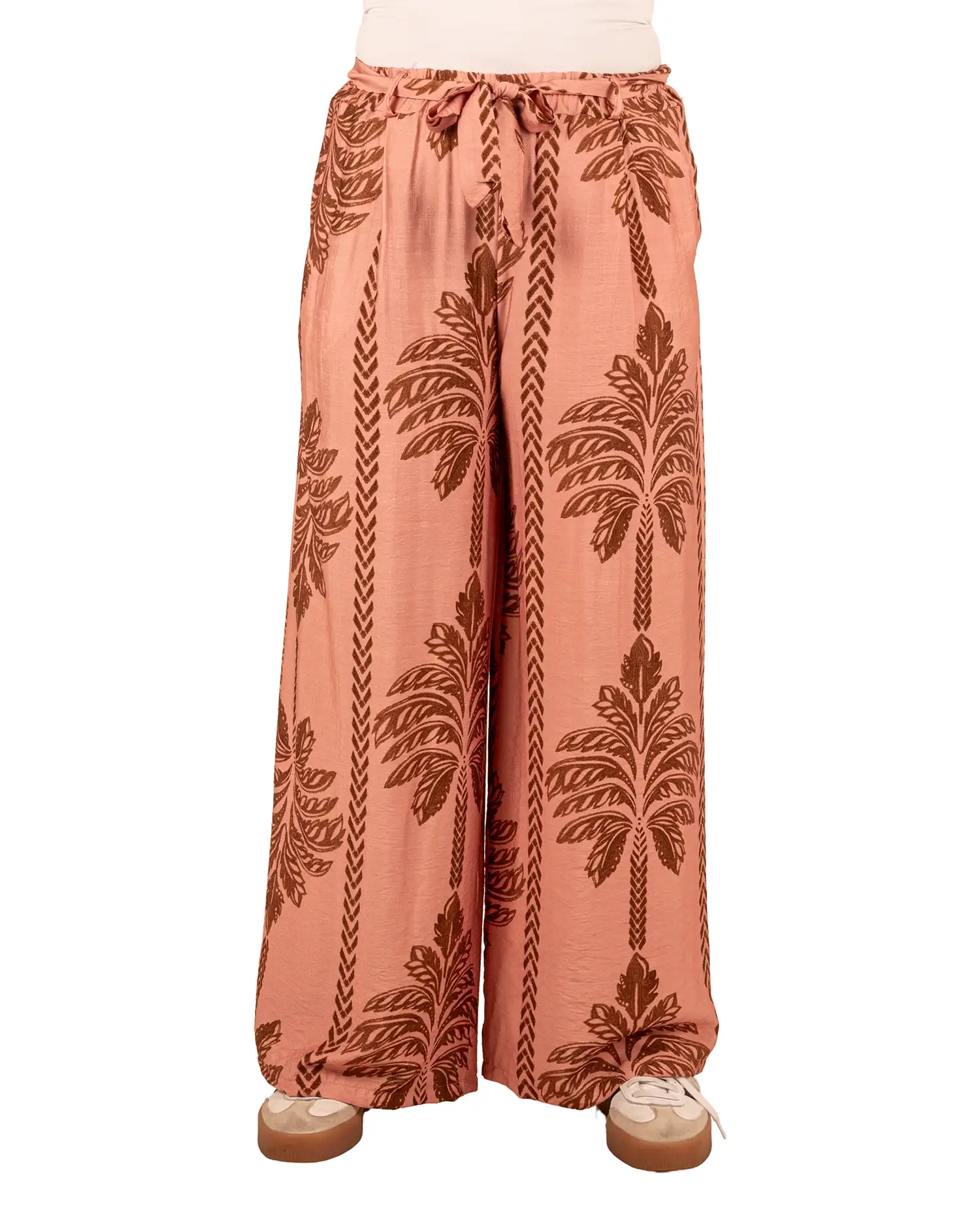 Roze/bruin palmprint wijde broek van BM - Afbeelding 3
